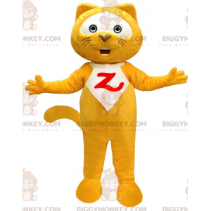 Divertente costume mascotte gigante giallo e bianco gatto