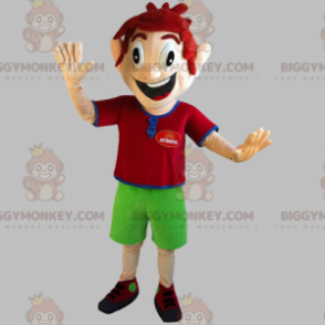 BIGGYMONKEY™ Maskotdräkt Mycket leende ingefärapojke med gröna