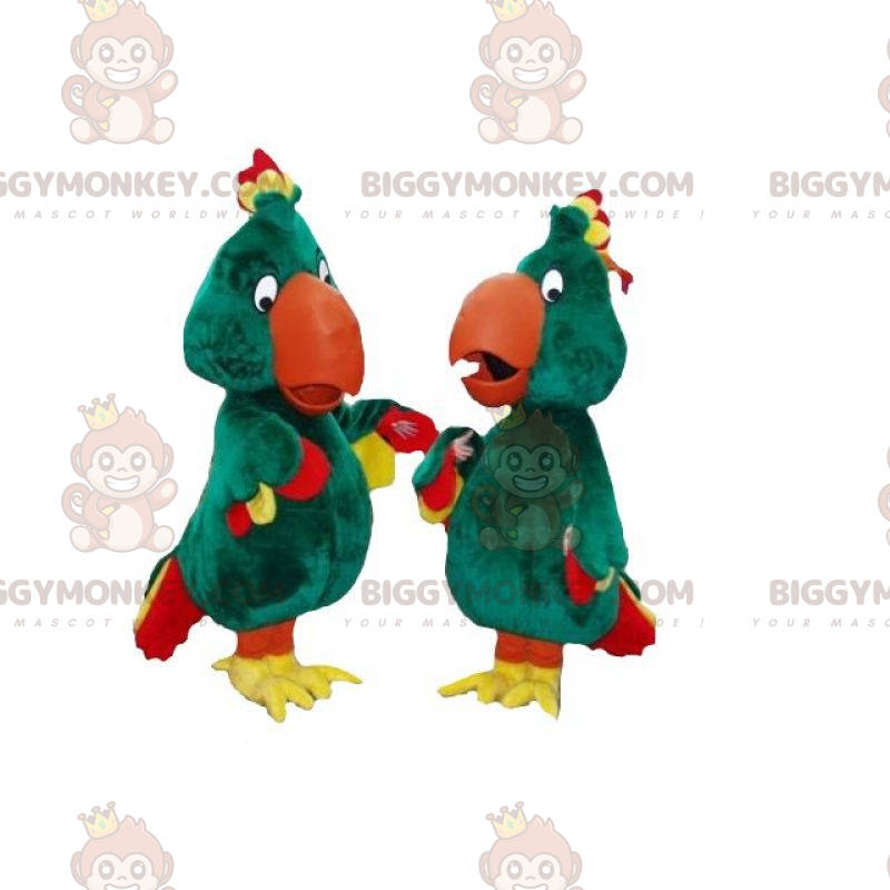 2 papagaios mascote BIGGYMONKEY™s verde amarelo e vermelho –