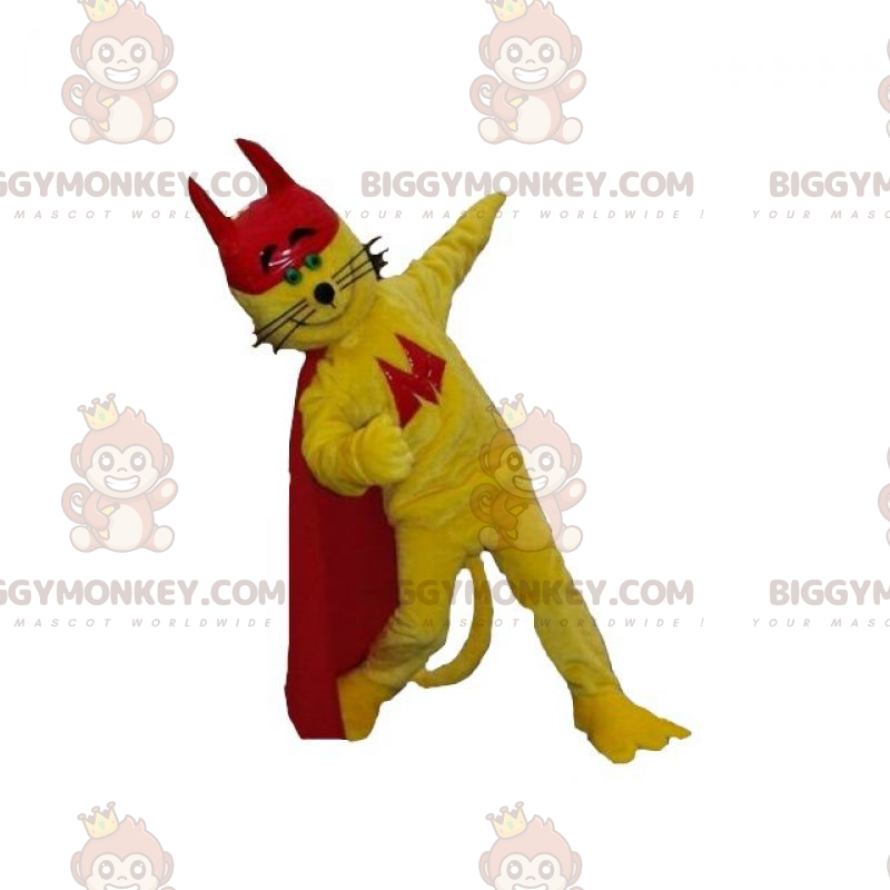 BIGGYMONKEY™ Mascot Costume Yellow Cat with Cape and Red Hat –