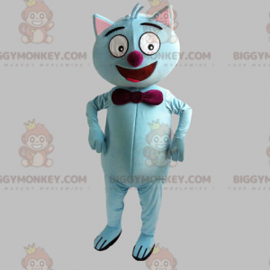 BIGGYMONKEY™ maskottiasu Sininen kissa punaisella rusetilla -