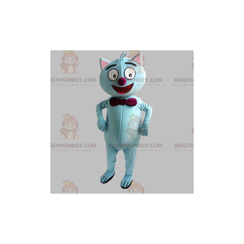 BIGGYMONKEY™ Mascot Costume Blue Cat With Red Bow Tie -
