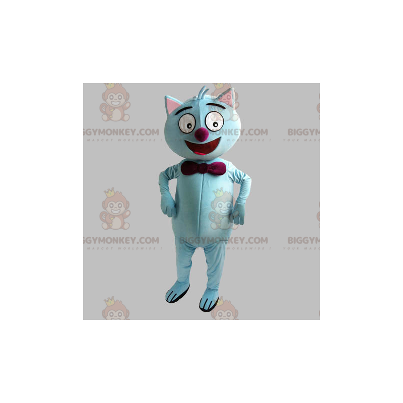 Traje de mascote BIGGYMONKEY™ gato azul com gravata borboleta