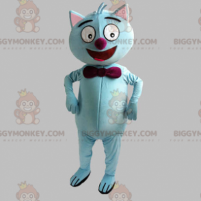 BIGGYMONKEY™ mascottekostuum blauwe kat met rode vlinderdas -