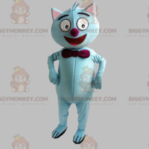 BIGGYMONKEY™ Maskottchenkostüm Blaue Katze mit roter Fliege -