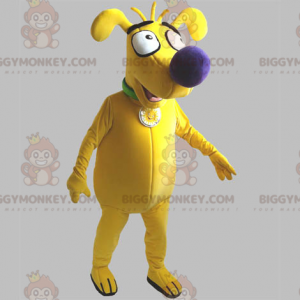 Traje de mascote engraçado e fofo de cachorro amarelo