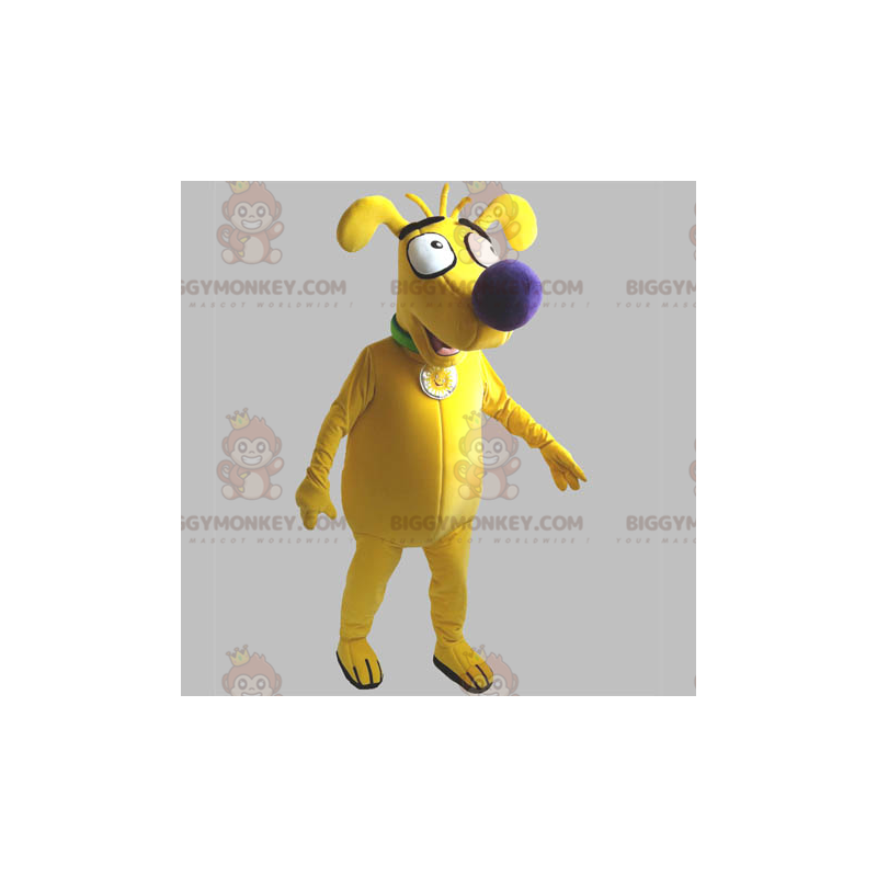 Traje de mascote engraçado e fofo de cachorro amarelo