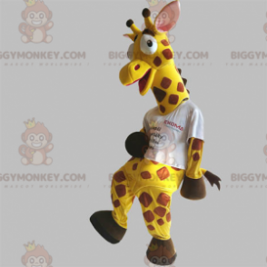 Costume da mascotte gigante divertente giraffa gialla e marrone
