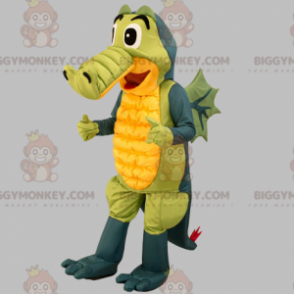 BIGGYMONKEY™ mascot costume of gray green and yellow crocodile.