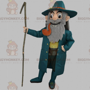 BIGGYMONKEY™ Kaptajn Old Man-maskotkostume iført blåt med pibe