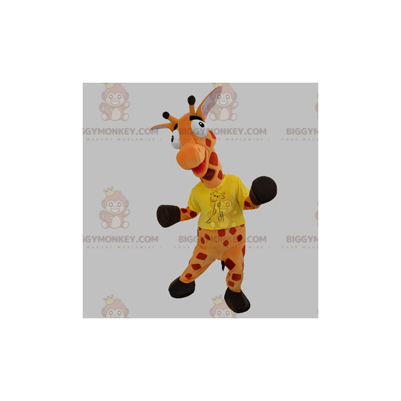 Kostým maskota obří oranžové a červené žirafy BIGGYMONKEY™ –
