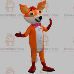 Orange and White Fox BIGGYMONKEY™ Mascot Costume with Bow Tie –
