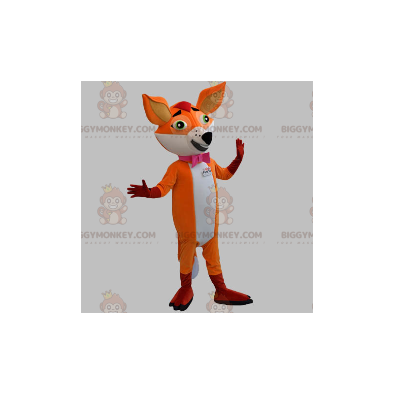 Orange and White Fox BIGGYMONKEY™ Mascot Costume with Bow Tie –