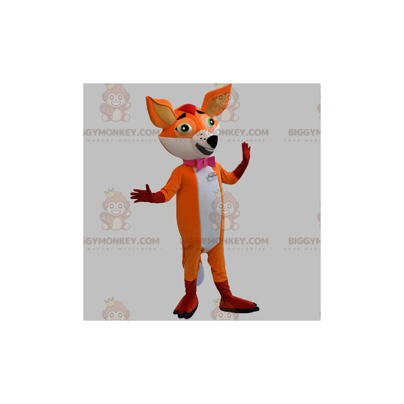 Orange-weißer Fuchs BIGGYMONKEY™ Maskottchen-Kostüm mit Fliege