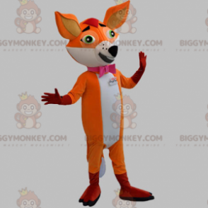 Orange-weißer Fuchs BIGGYMONKEY™ Maskottchen-Kostüm mit Fliege