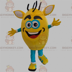 Fato de mascote BIGGYMONKEY™ de boneco de neve amarelo e azul.
