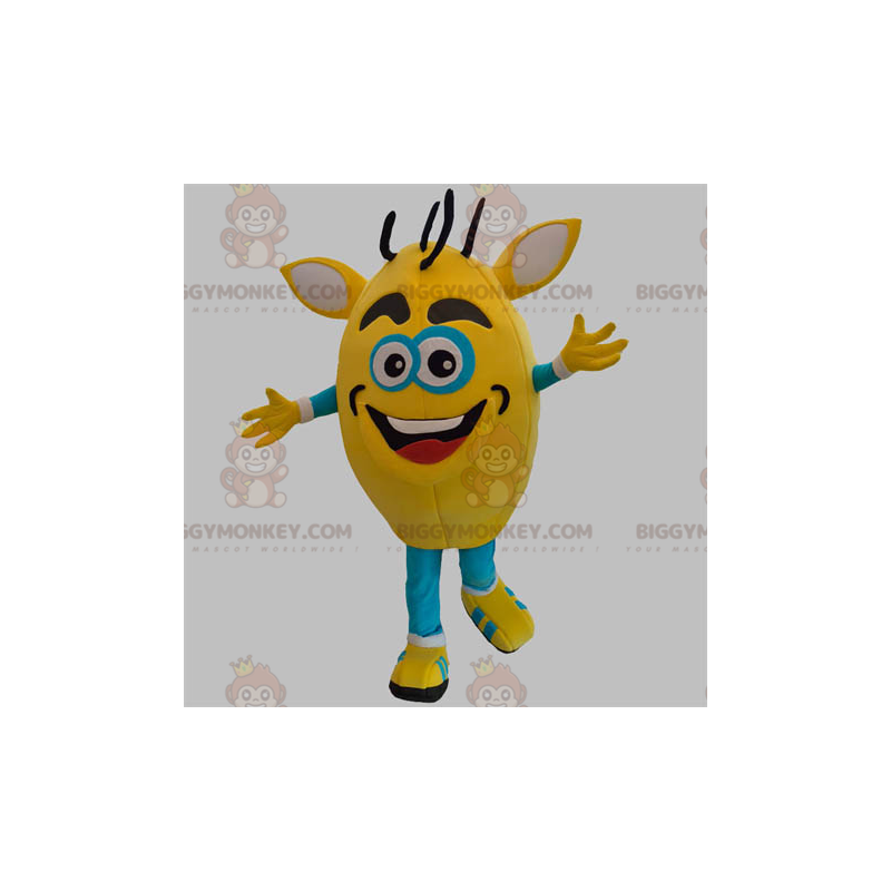 Costume de mascotte BIGGYMONKEY™ de bonhomme jaune et bleu.