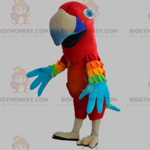Kostium maskotki BIGGYMONKEY™ Czerwona papuga z kolorowymi