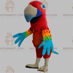 Disfraz de mascota BIGGYMONKEY™ Loro rojo con alas de colores -