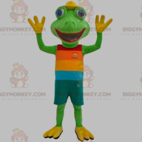 Costume de mascotte BIGGYMONKEY™ de grenouille verte habillée