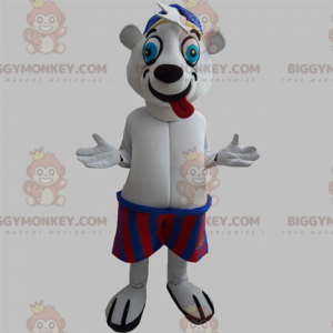Jääkarhu BIGGYMONKEY™ maskottiasu, jossa on kieli ja paita -