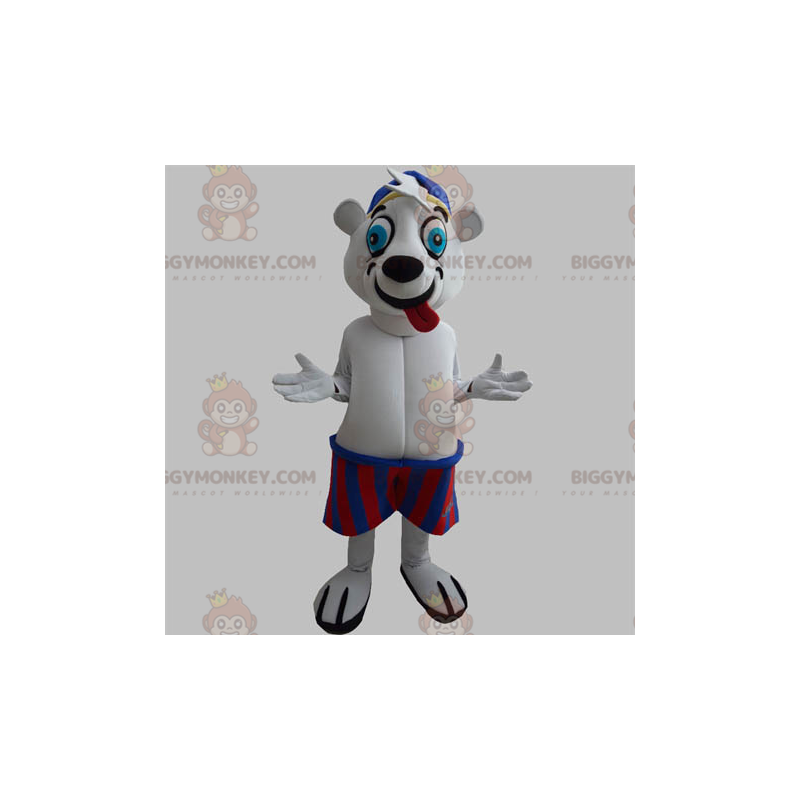 Polar Bear BIGGYMONKEY™ Mascot Costume Sticking Out Tongue With
