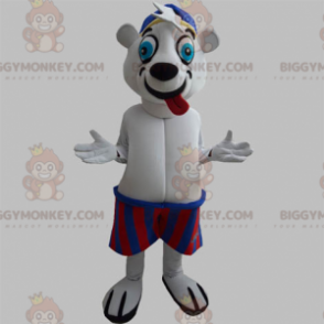 Isbjörn BIGGYMONKEY™ maskotdräkt som sticker ut tungan med