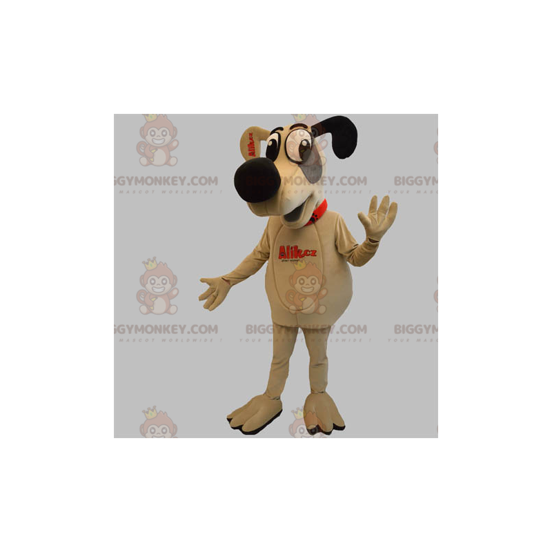 BIGGYMONKEY™ Plush Dog Mascot Costume Beige Gray and Black -