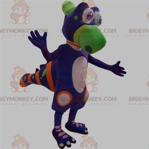 Traje de mascote de dinossauro criatura BIGGYMONKEY™ roxo verde