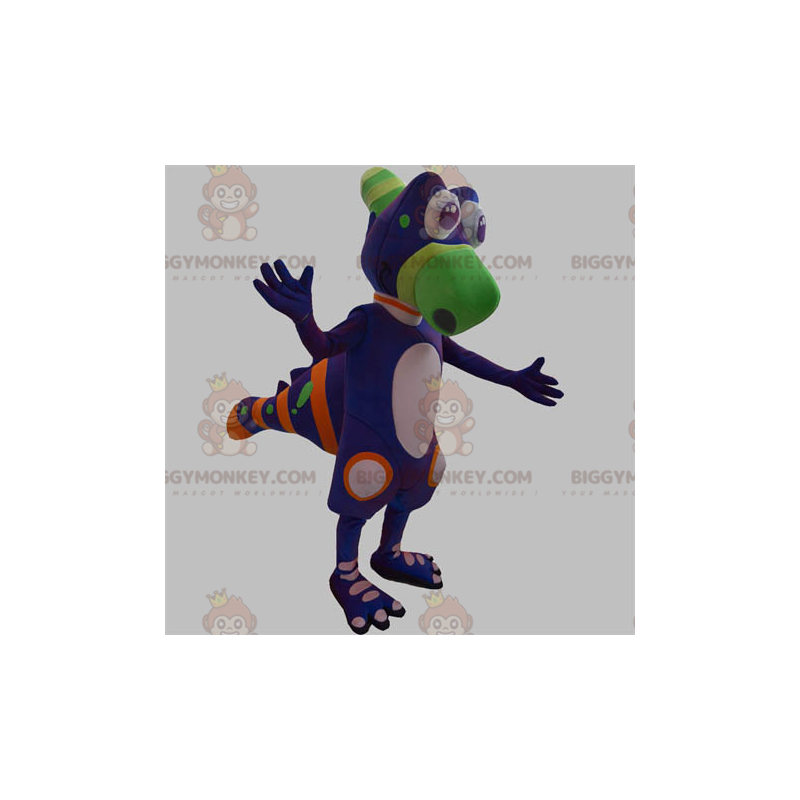 Costume mascotte BIGGYMONKEY™ dinosauro creatura viola verde e