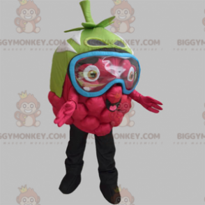 Gigantische framboos BIGGYMONKEY™ mascottekostuum met oogmasker