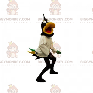 Costume de mascotte BIGGYMONKEY™ de canard noir et jaune.
