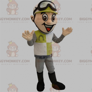 Jockey BIGGYMONKEY™ Mascot Costume with Helmet and Goggles -