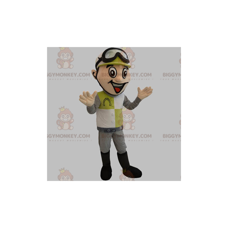 Traje de mascote Jockey BIGGYMONKEY™ com capacete e óculos de