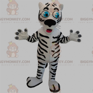 BIGGYMONKEY™ Mascot Costume White and Black Tiger with Blue