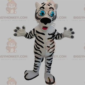 BIGGYMONKEY™ maskottiasu, valkoinen ja musta tiikeri sinisillä