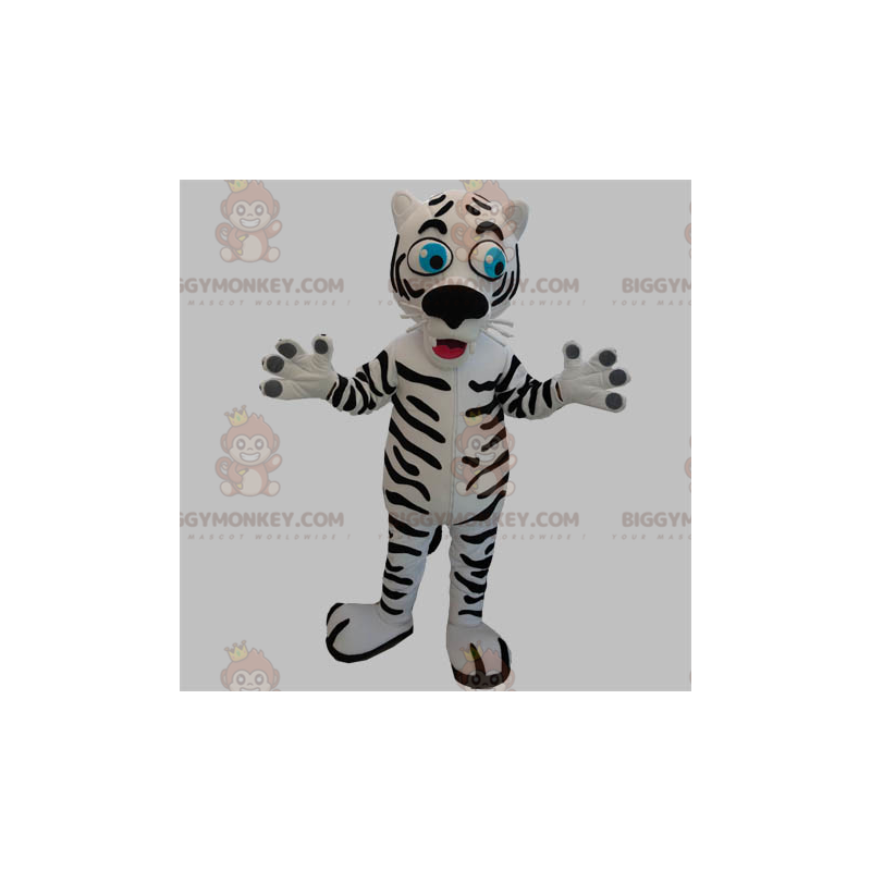 BIGGYMONKEY™ mascottekostuum witte en zwarte tijger met blauwe