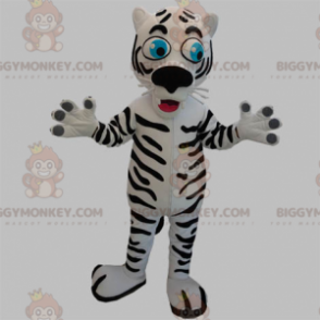 BIGGYMONKEY™ Maskotdräkt Vit och svart tiger med blå ögon -