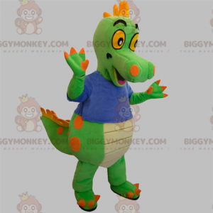 Disfraz de mascota BIGGYMONKEY™ de dinosaurio verde y naranja