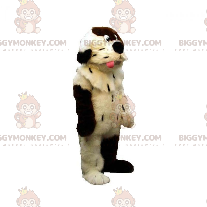 Mjuk och lurvig vit och brun hund BIGGYMONKEY™ maskotdräkt -