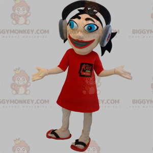 Girl BIGGYMONKEY™ Mascot Costume With Headphones On Her Head –