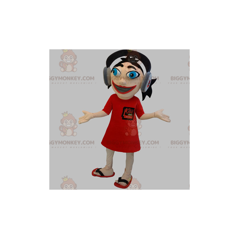Fantasia de mascote menina BIGGYMONKEY™ com fones de ouvido na