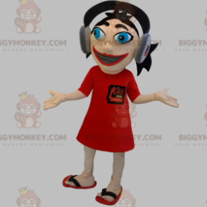 Flicka BIGGYMONKEY™ maskotdräkt med hörlurar på huvudet -