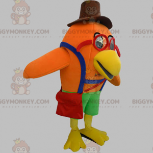 Kostým maskota Orange Bird BIGGYMONKEY™ s brýlemi a kloboukem –