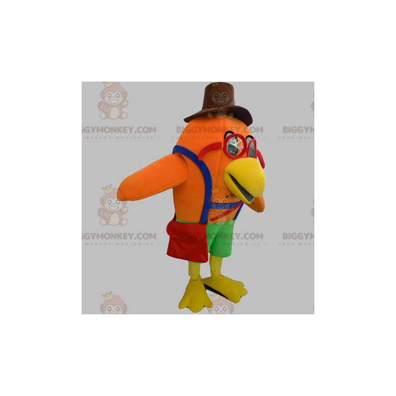 Kostým maskota Orange Bird BIGGYMONKEY™ s brýlemi a kloboukem –