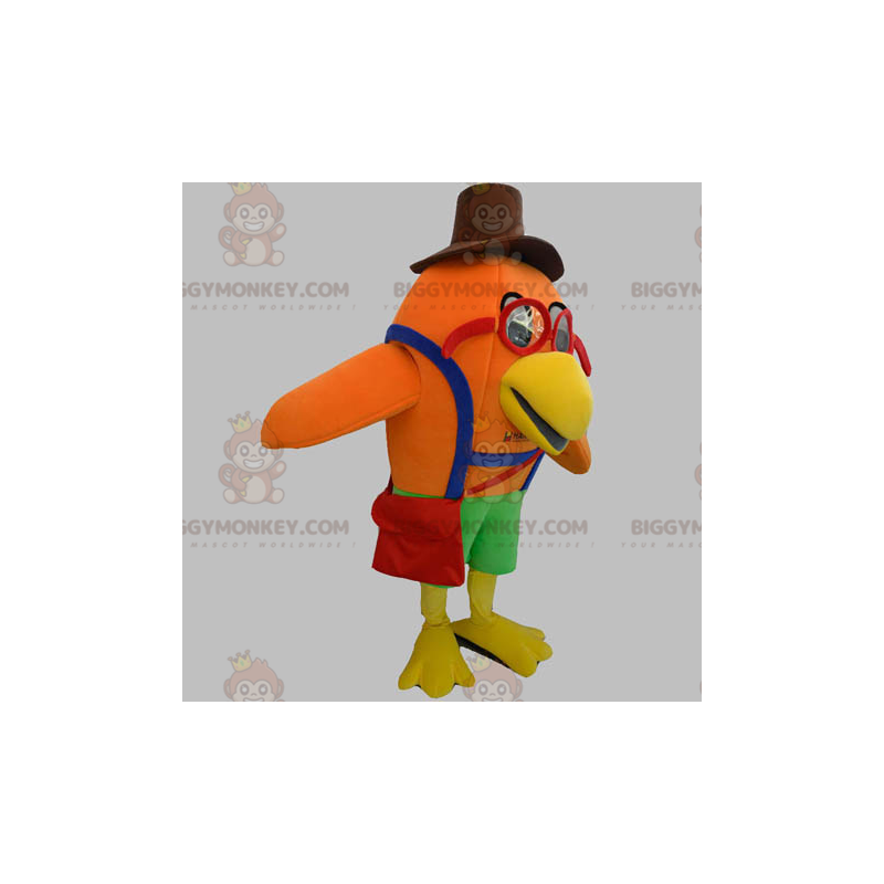 Orange Bird BIGGYMONKEY™ Maskotdräkt med glasögon och hatt -