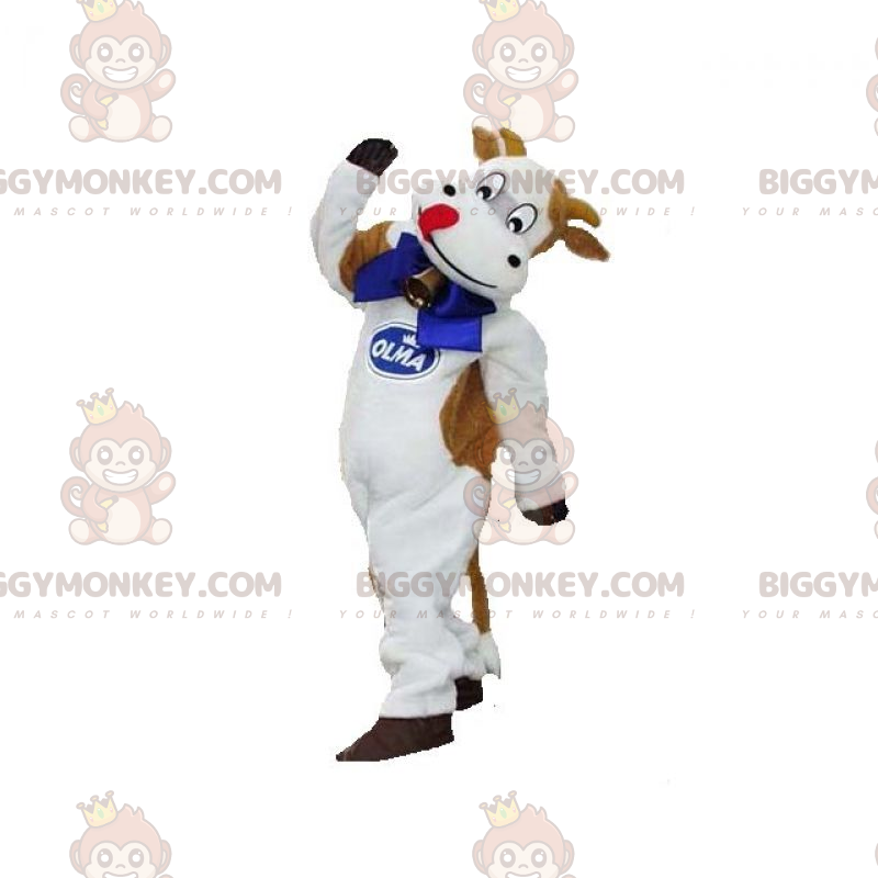 BIGGYMONKEY™ Mascottekostuum witte en bruine koe met bel -
