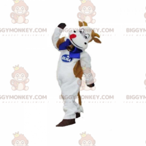 BIGGYMONKEY™ Μασκότ Κοστούμι Λευκή και Καφέ Αγελάδα με Κουδούνι