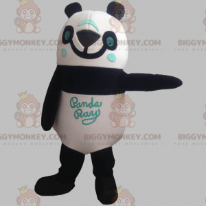 Disfraz de mascota Panda azul, blanco y negro sonriente