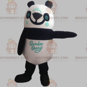 Kostým maskota s úsměvem Black White Blue Panda BIGGYMONKEY™ –